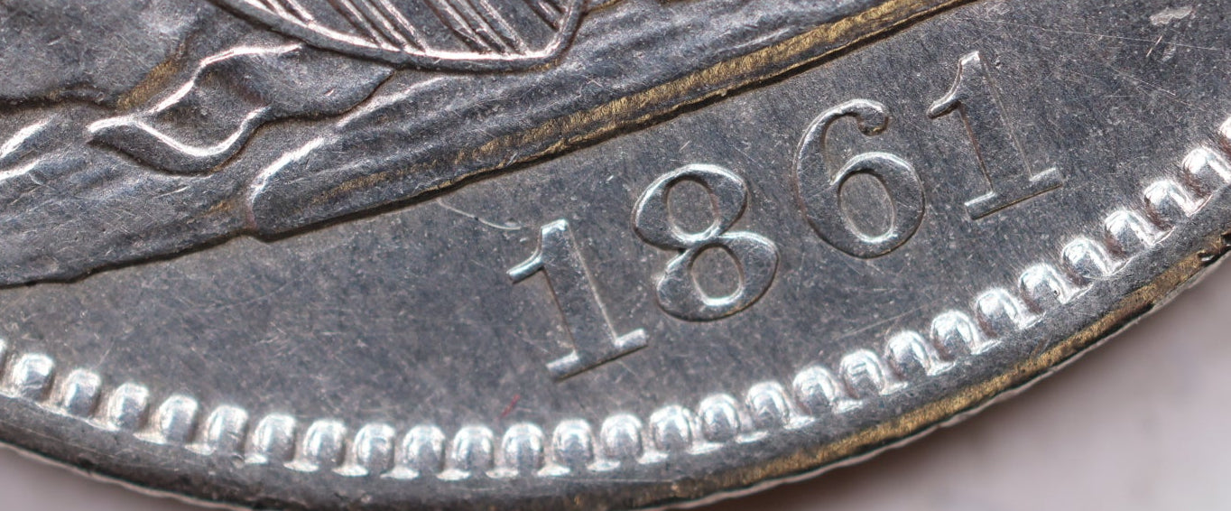 1861-O Seated Liberty Half Dollar, 'Confederate Die Crack', CLEANED, S