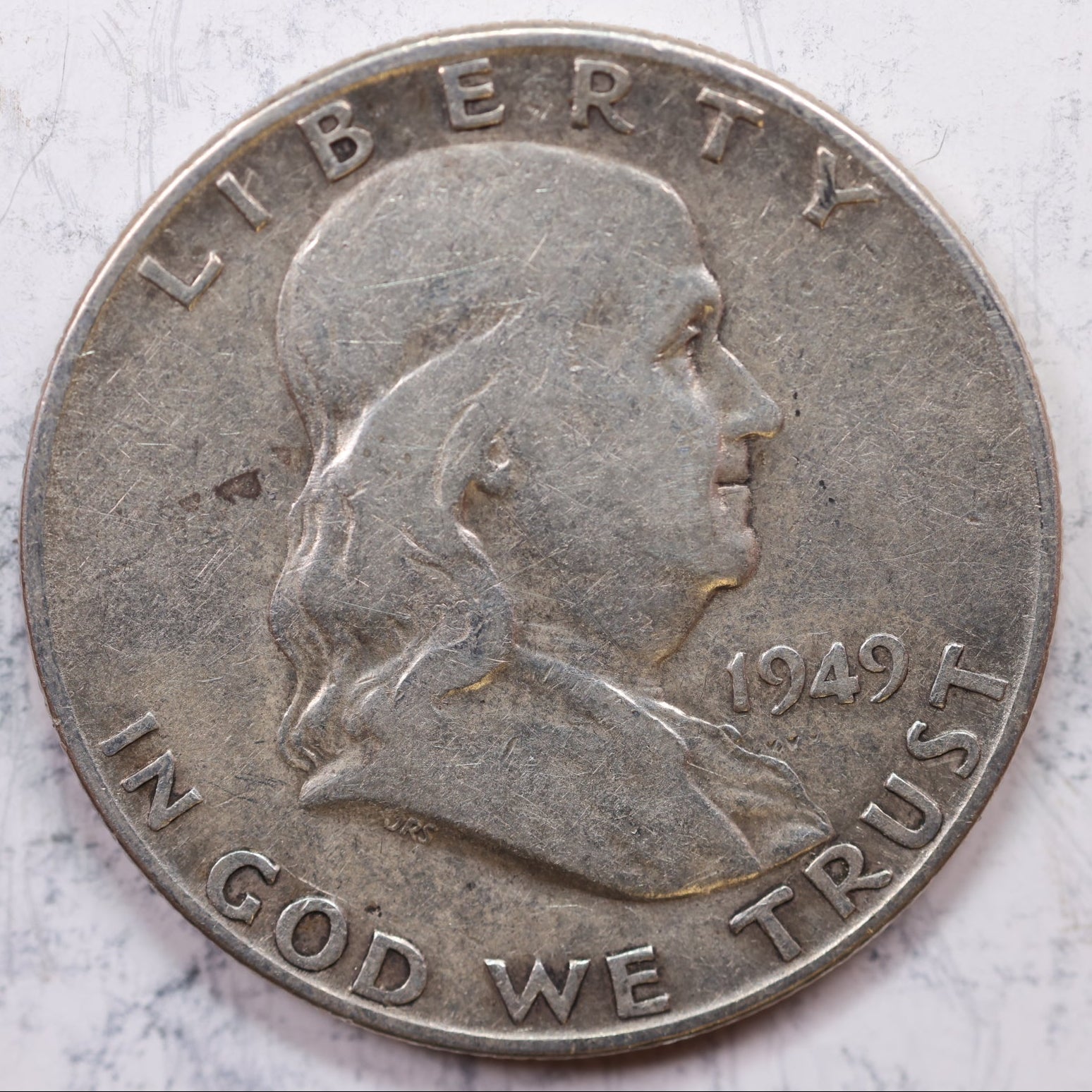 1949-D Franklin Half Dollar, Very Good Circulated Coin, Store #HR1233