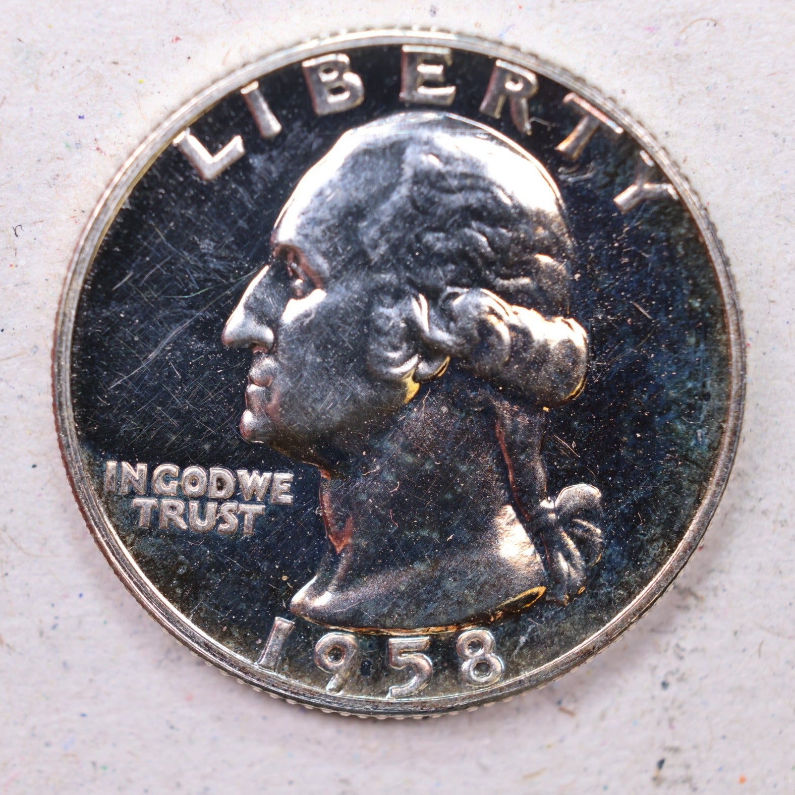 1958 Washington Silver Quarter, Proof Strike Coin, Store #1160