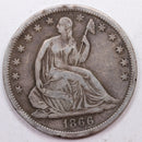 1866 Seated Liberty Half Dollar, 'Harder Date' Circulated Coin, Store Sale