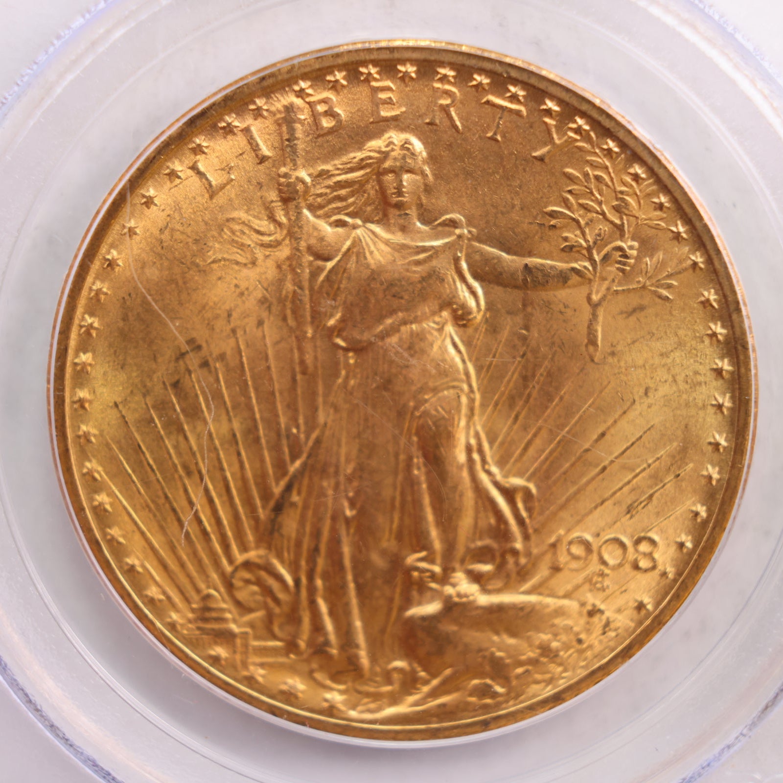 1908 $20 Gold Liberty Double Eagle, 'No Motto', PCGS MS-64,  Store Sale #G0021.