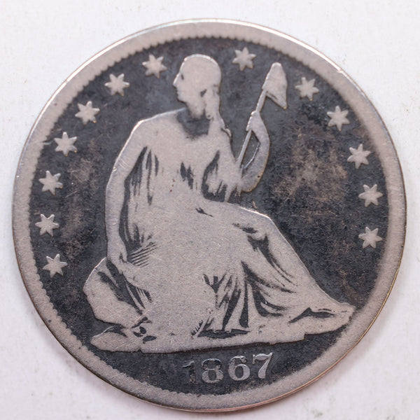 1867-S Seated Liberty Half Dollar, 'Harder Date' Circulated Coin, Store Sale #HR0760.