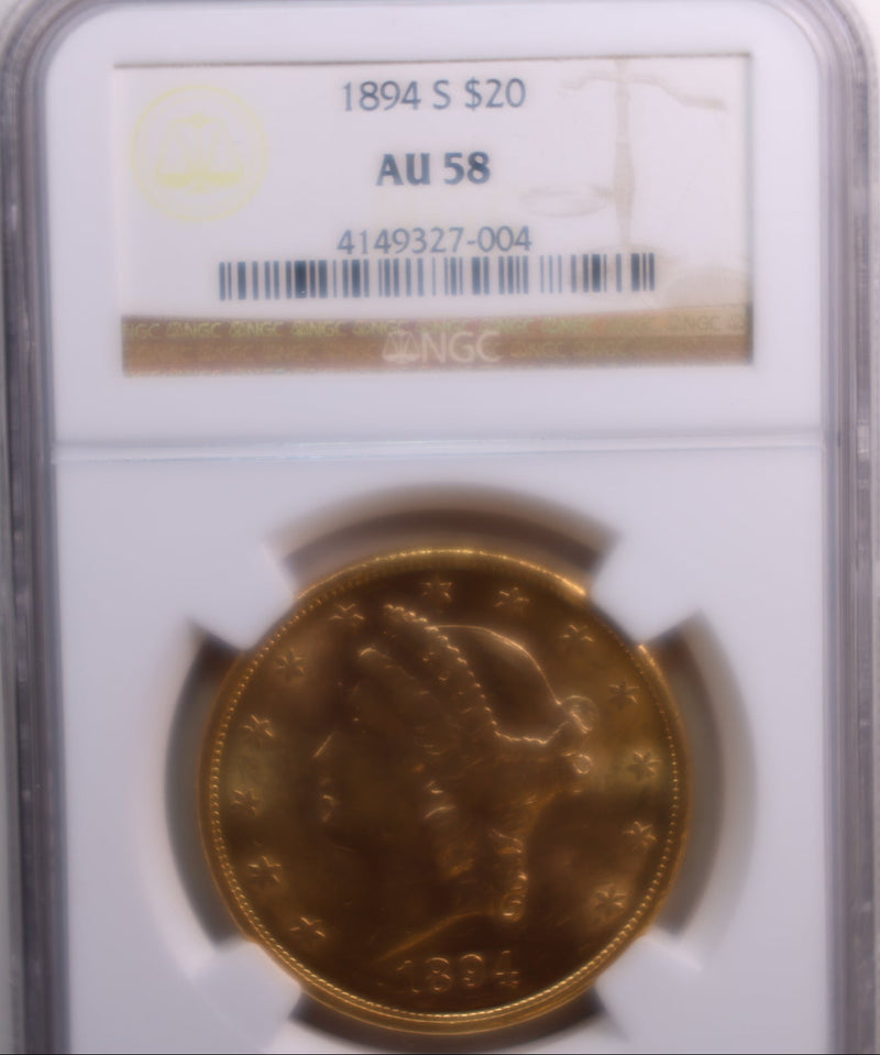 1894-S $20 Gold Liberty, Double Eagle, NGC AU-58,  Store Sale