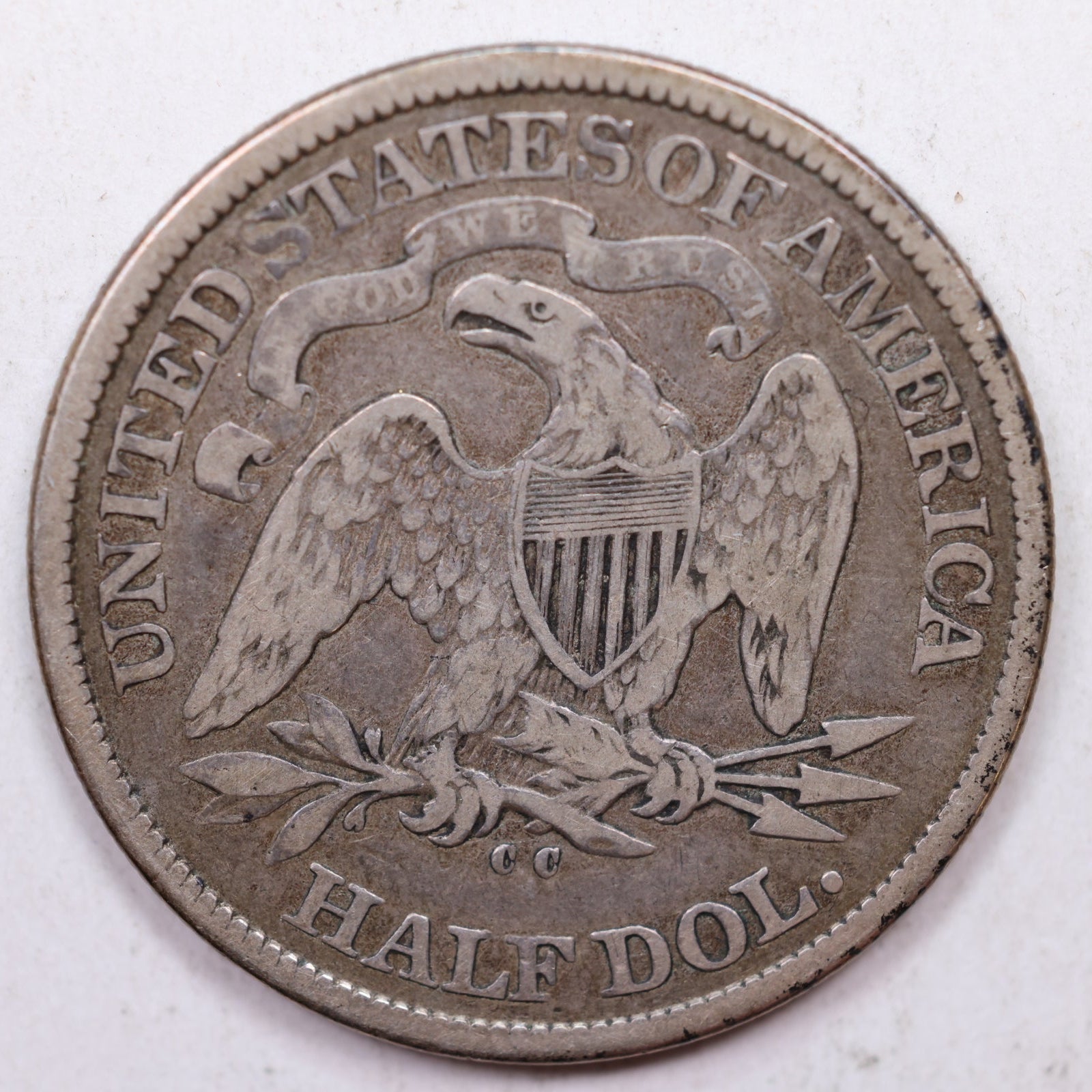 1875-CC Seated Liberty Half Dollar, 'Harder Date' Circulated Coin, Store Sale #HR0761.