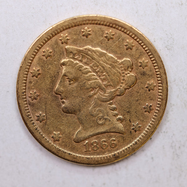 1866-S $2.50 Quarter Eagle Gold Liberty, Circulated Gold Coin, Store Sale#G0167.