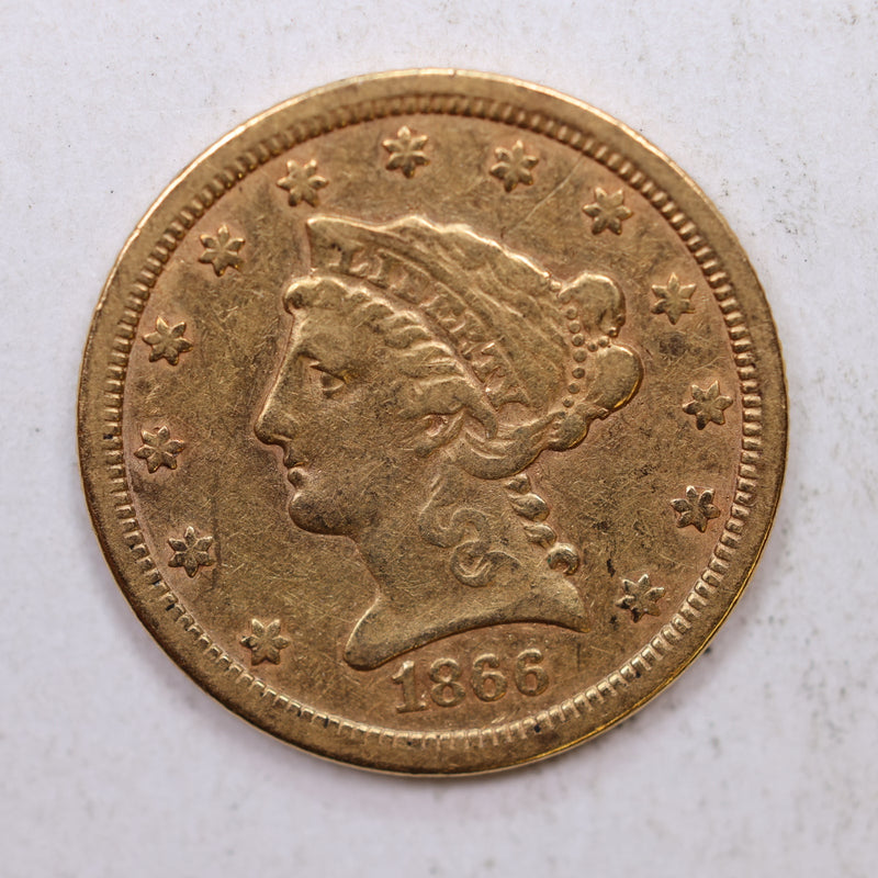 1866-S $2.50 Quarter Eagle Gold Liberty, Circulated Gold Coin, Store Sale
