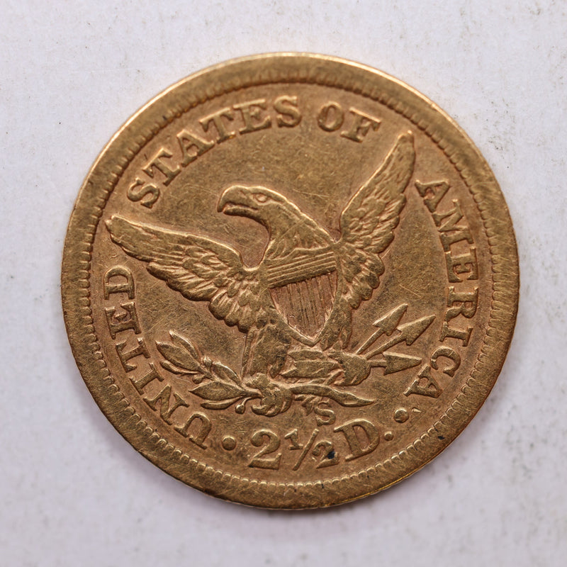 1866-S $2.50 Quarter Eagle Gold Liberty, Circulated Gold Coin, Store Sale