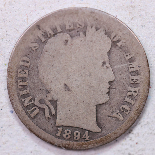 1894-O Barber Silver Dime., Good Circulated Coin., Store #1169