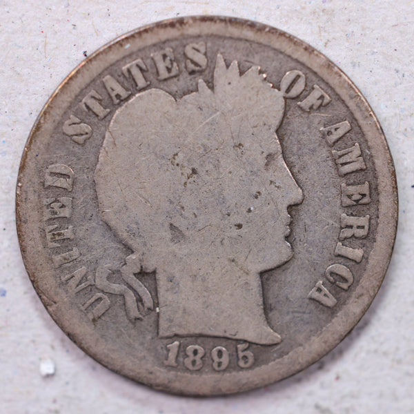 1895-S Barber Silver Dime, Good Circulated Coin, Store #d895S03