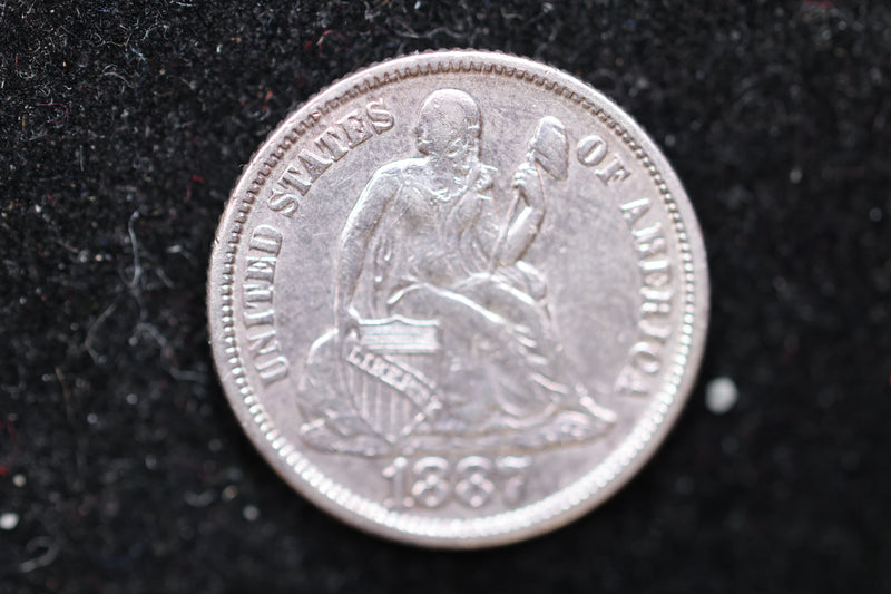 1887 Seated Liberty Dime, Affordable Circulated Coin, SALE
