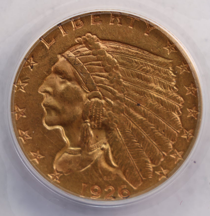 1926 $2.50 Quarter Eagle, Indian, Gold Coin, ANACS AU-55, Store Sale #G0031