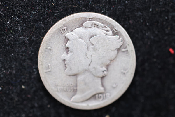 1918-S Mercury Silver Dime, Affordable Circulated Coin, SALE #88154