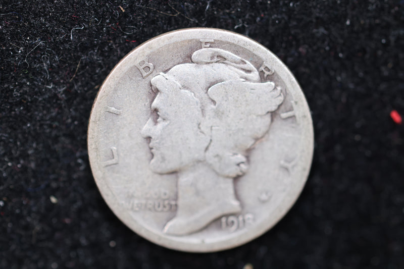 1918-S Mercury Silver Dime, Affordable Circulated Coin, SALE