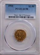 1910 $2.50 Quarter Eagle, Indian, Gold Coin, PCGS AU-58, Store Sale