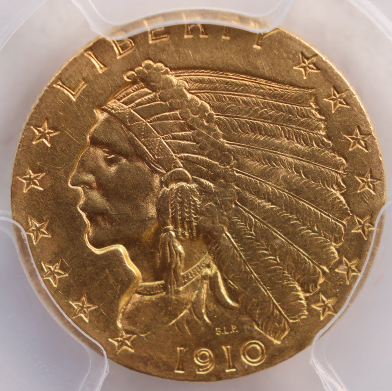1910 $2.50 Quarter Eagle, Indian, Gold Coin, PCGS AU-58, Store Sale