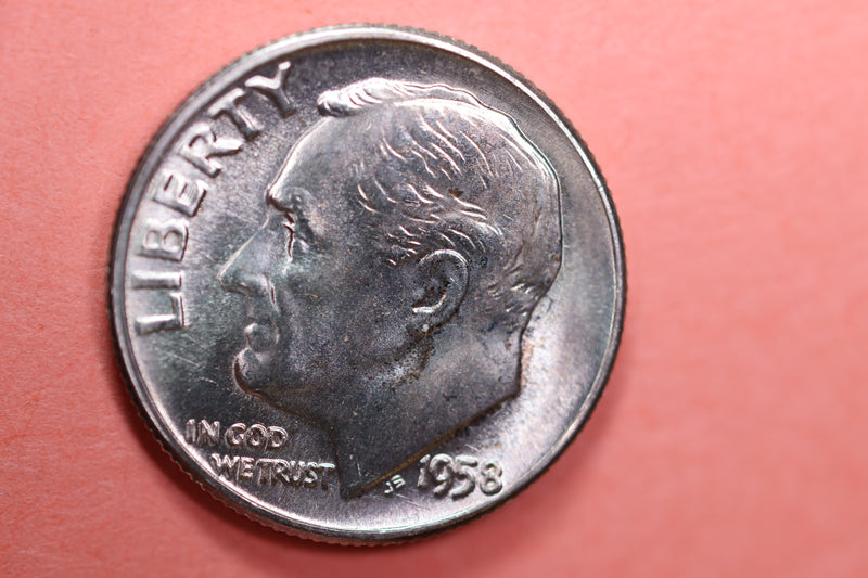 1958 Roosevelt Silver Dime, Affordable Uncirculated Coin, SALE