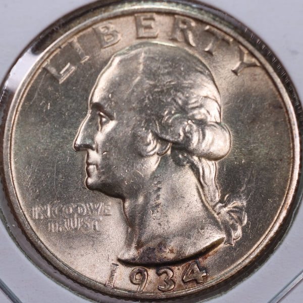 1934 Washington Silver Quarter, Mint State Uncirculated Coin, Store #QR0168