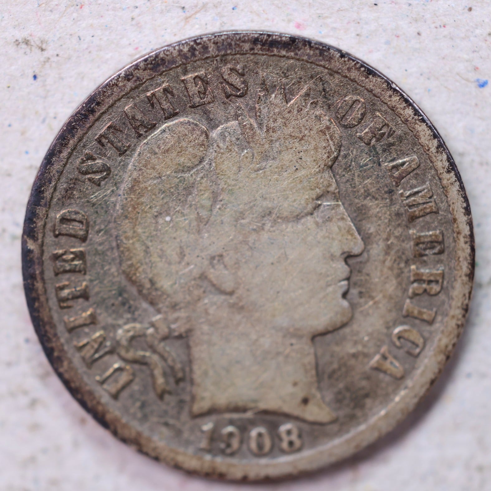 1908 Barber Dime, Very Good Circulated Coin, Store #1307