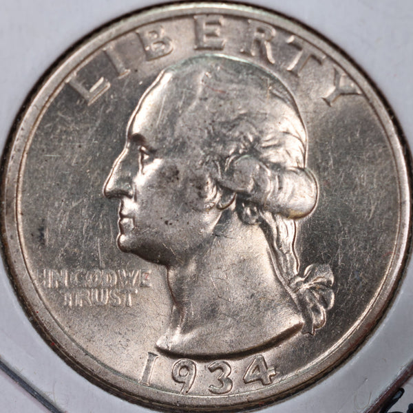 1934 Washington Silver Quarter, Mint State Uncirculated Coin, Store #QR0171