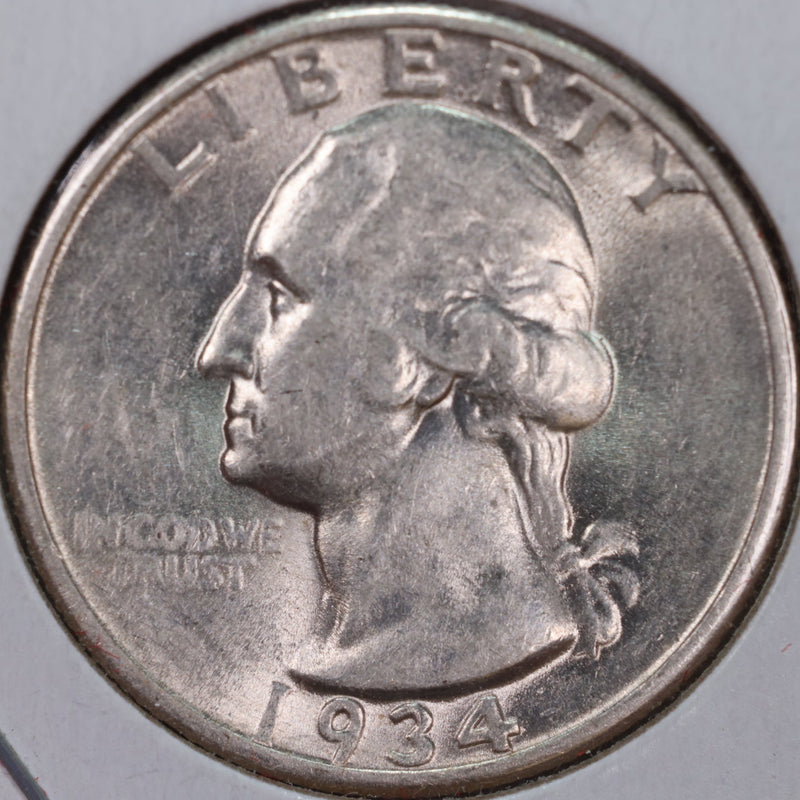 1934 Washington Silver Quarter, Mint State Uncirculated Coin, Store