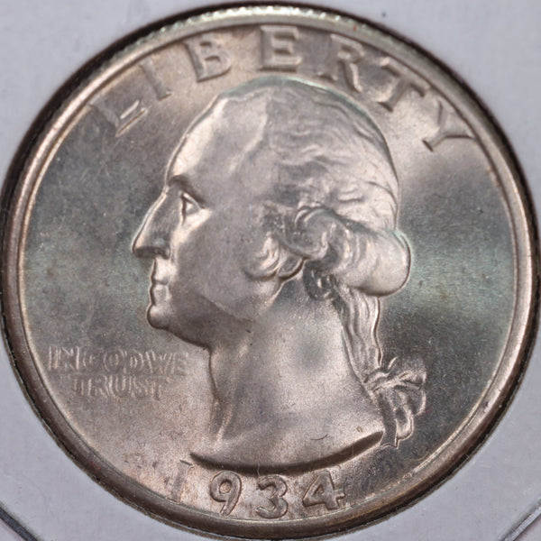 1934 Washington Silver Quarter, Mint State Uncirculated Coin, Store #QR0174