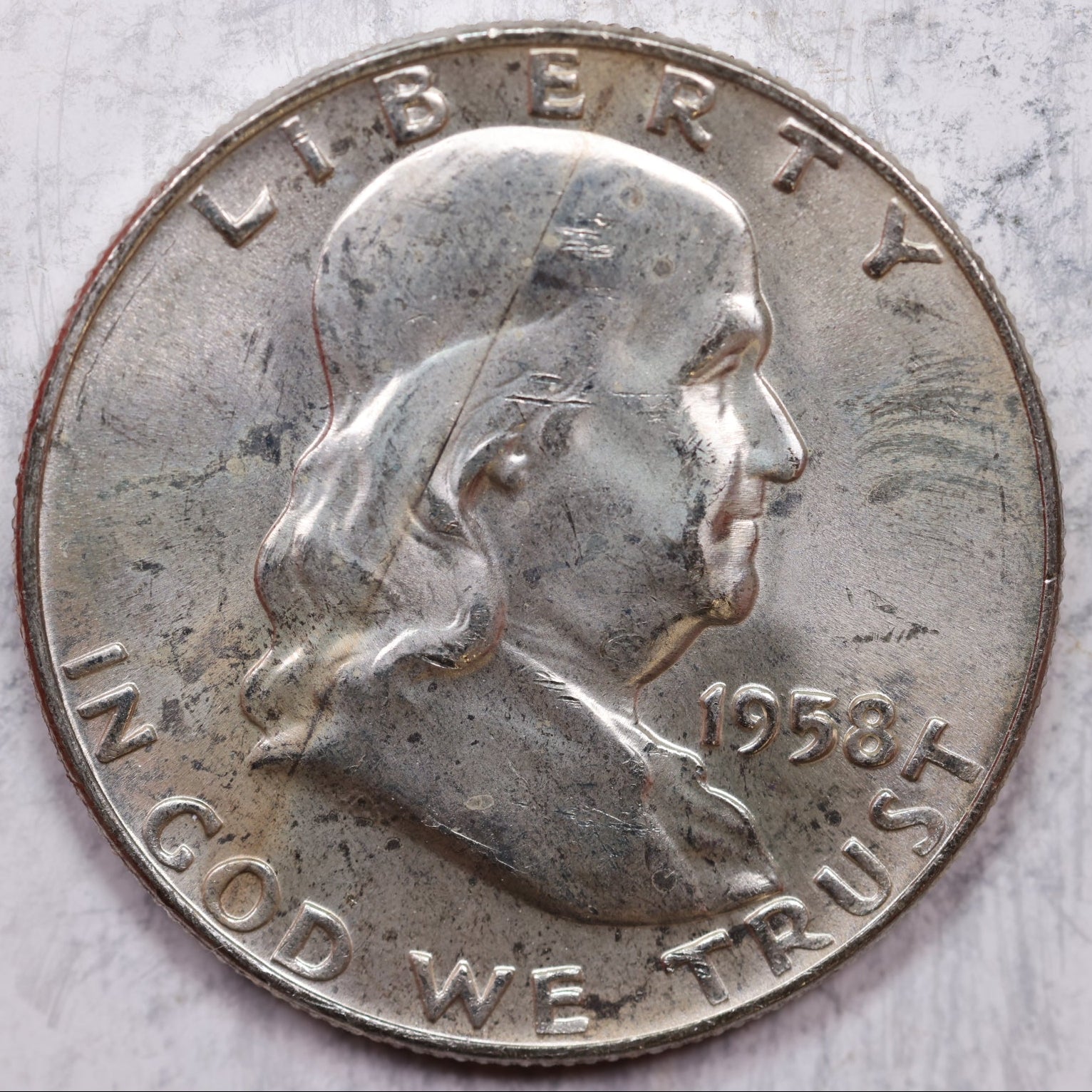 1958-D Franklin Half Dollar, Mint State Uncirculated Coin, Store #HR1284