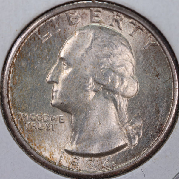 1934 Washington Silver Quarter, Mint State Uncirculated Coin, Store #QR0175