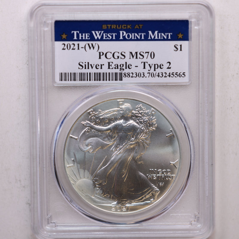 2021 American Silver Eagle, Type-2, 'West Point Mint', PCGS MS-70, Store