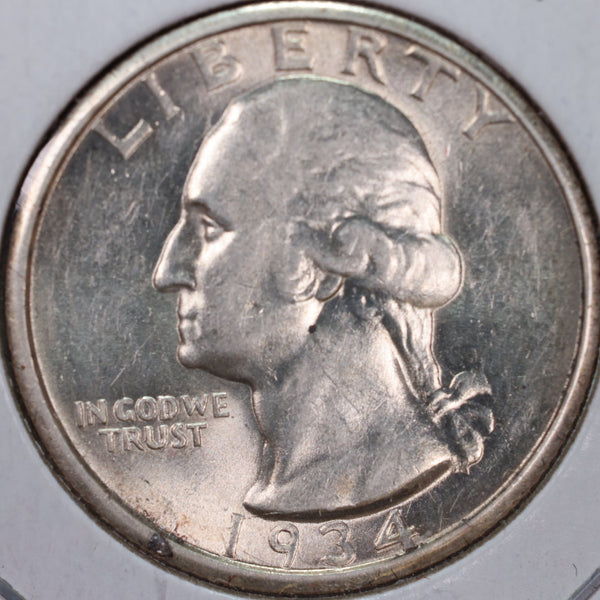 1934-D Washington Silver Quarter, Mint State Uncirculated Coin, Store #QR0177