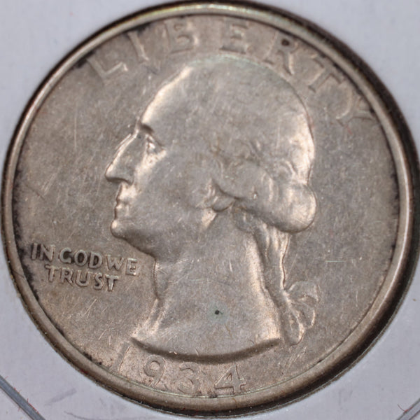 1934-D Washington Silver Quarter, Abt Uncirculated Coin, Store #QR0179