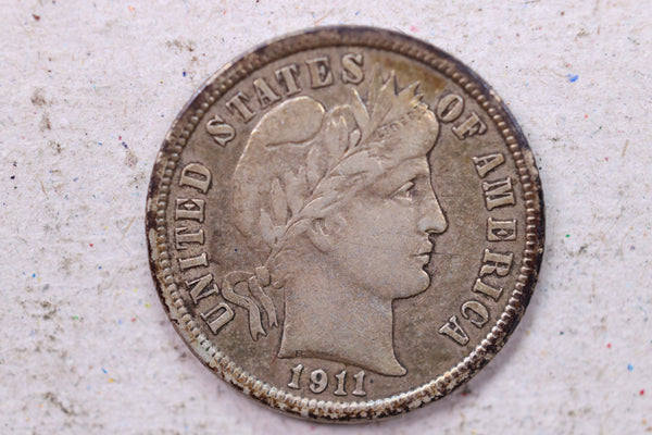 1911 Barber Silver Dime., Very Fine+., Circulated Coin., Store #1318