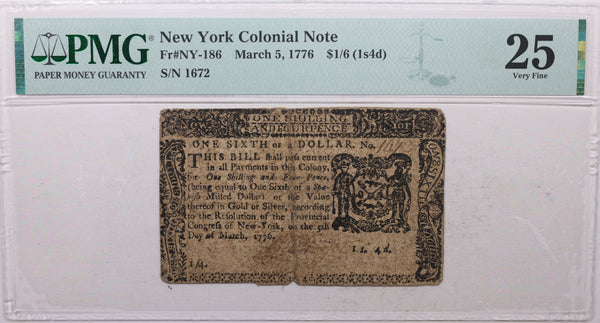 March 5, 1776, New York Continental Currency, PMG Certified VF-25, Store #GCY0003.