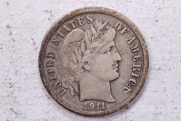 1911-D Barber Silver Dime., Very Fine+., Circulated Coin., Store #1319