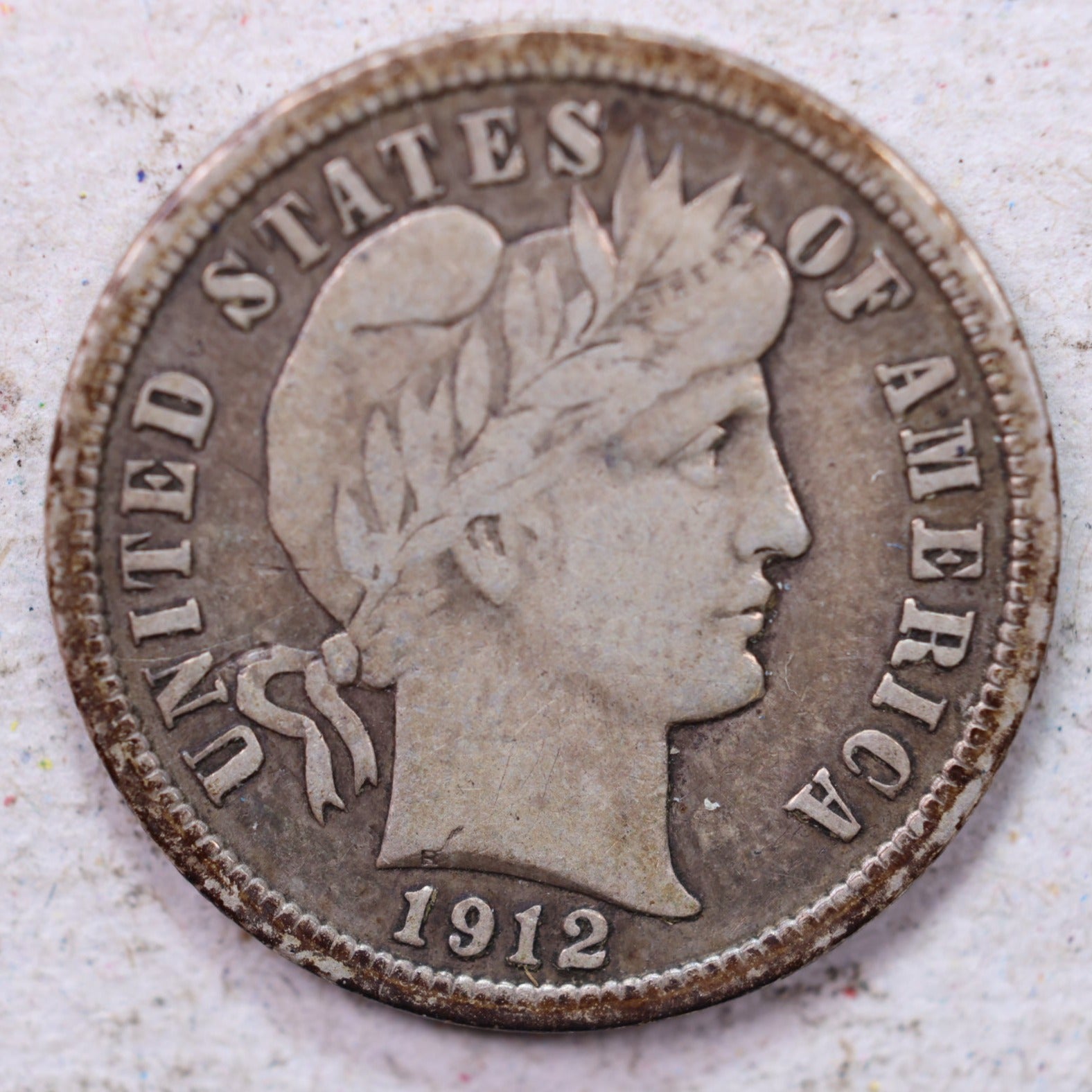 1912 Barber Silver Dime., Very Fine+., Circulated Coin., Store #1320