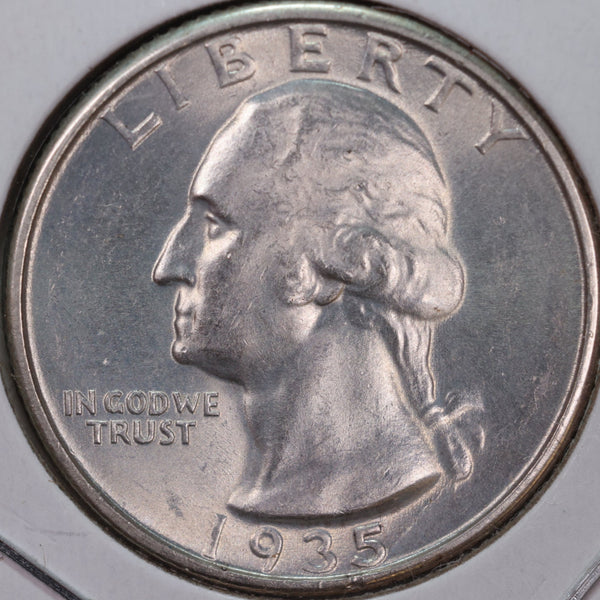 1935 Washington Silver Quarter, Mint State Uncirculated Coin, Store #QR0184