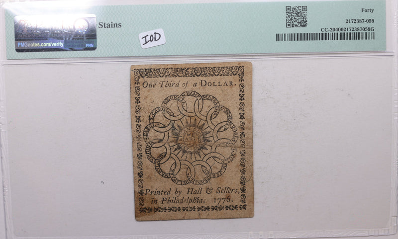 February 17, 1776, Continental Currency, PMG Certified Extra Fine-40, Store