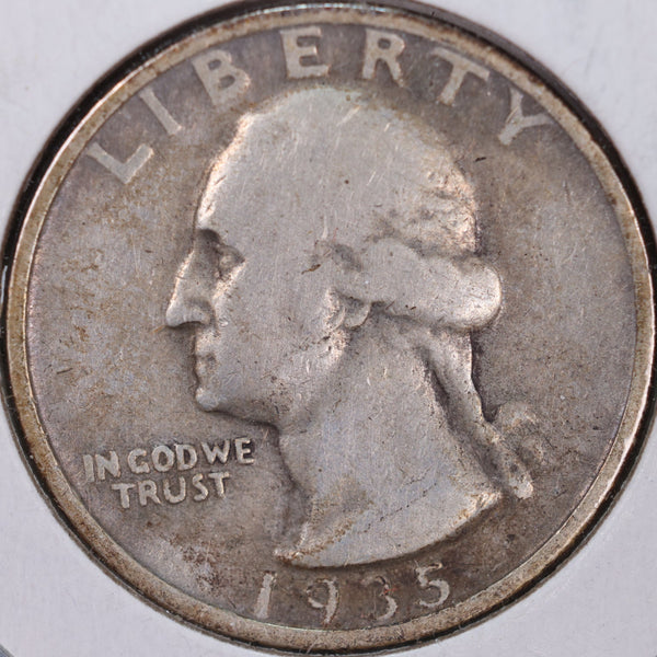 1935 Washington Silver Quarter, Very Good+ Circulated Coin, Store #QR0188