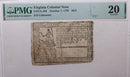 October 7, 1776, Virginia Colonial Currency, PMG Certified VF-20, Store