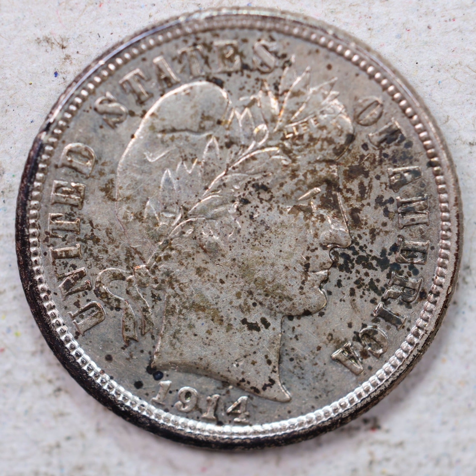 1914-S Barber Silver Dime., About Uncirculated., Circulated Coin., Store #1328