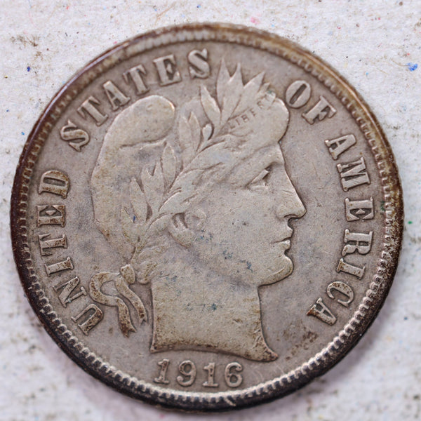 1916 Barber Silver Dime., Very Fine., Circulated Coin., Store #1331
