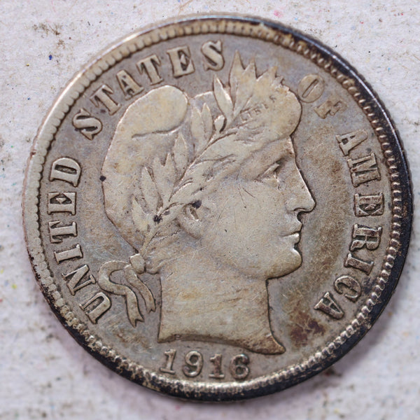 1916-S Barber Silver Dime., Very Fine., Circulated Coin., Store #1332