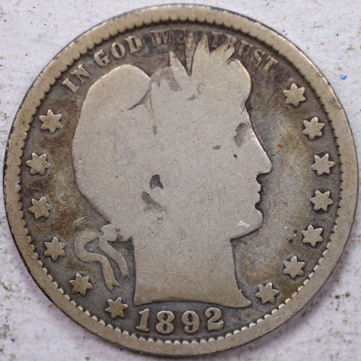 1892 Barber Quarter, Very Good Circulated Coin, Store #QR1809