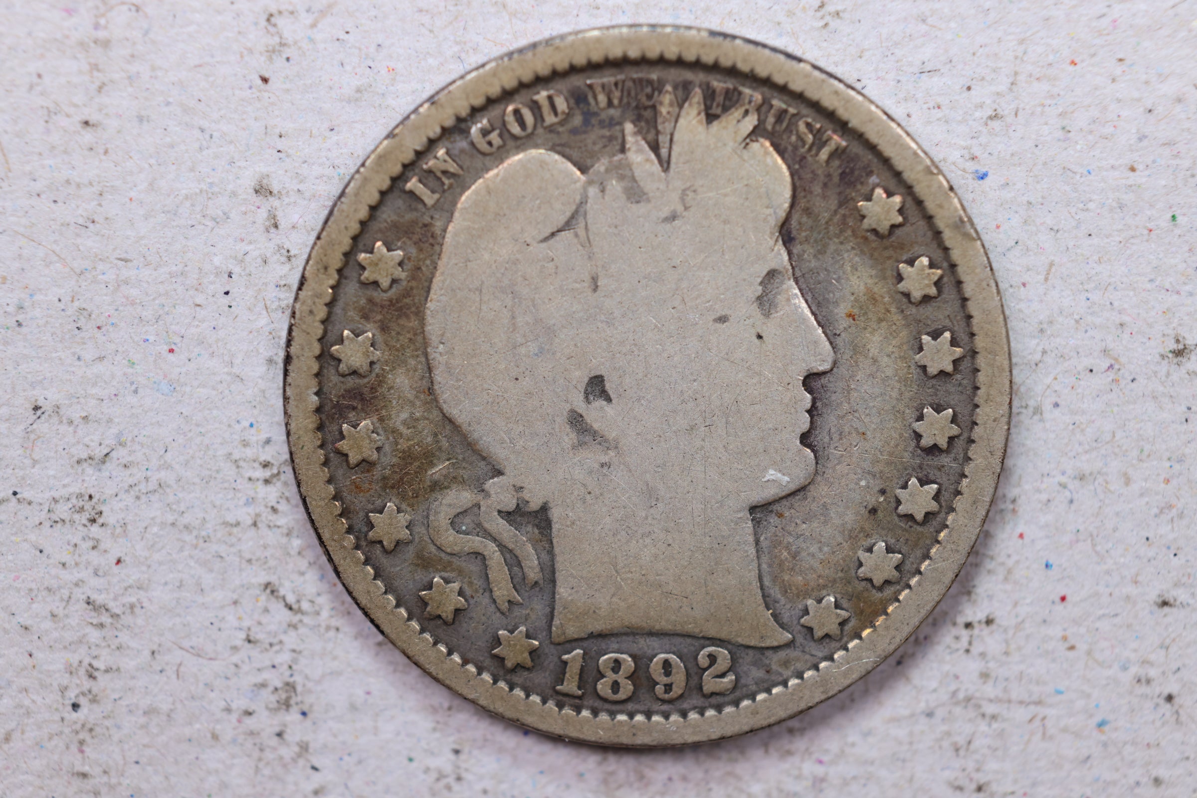 1892 Barber Silver Quarter, Very Good Circulated Coin, Store #1334