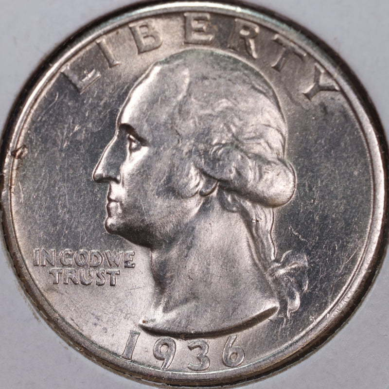 1936 Washington Silver Quarter, Mint State Uncirculated Coin, Store