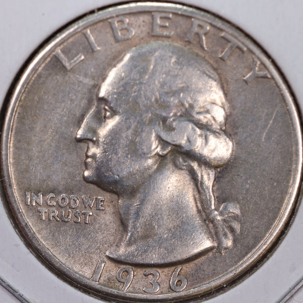 1936 Washington Silver Quarter, Abt Uncirculated Coin, Store #QR0220