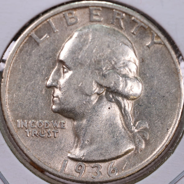 1936 Washington Silver Quarter, Abt Uncirculated Coin, Store #QR0221