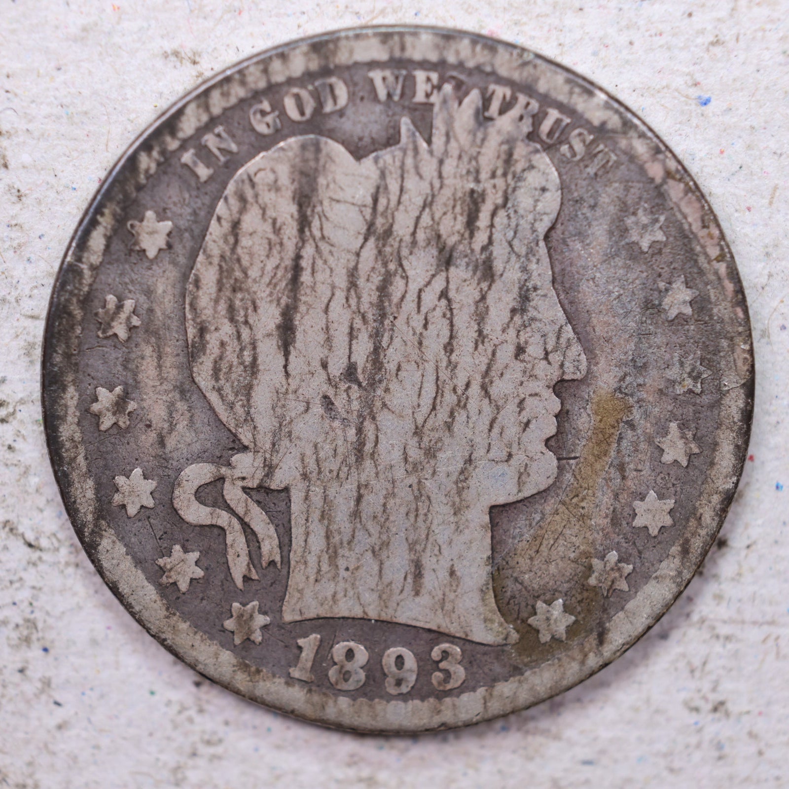 1893-S Barber Silver Quarter., About Good., Circulated Coin., Store #QR1468.