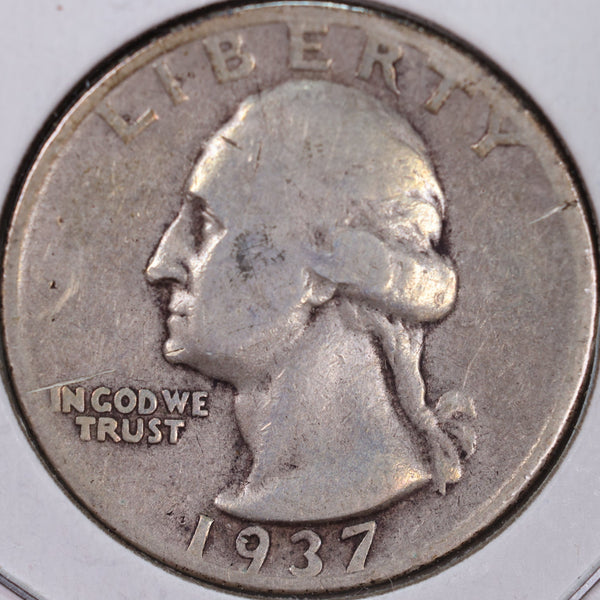 1937-D Washington Silver Quarter, Very Fine Circulated Coin, Store #QR0224