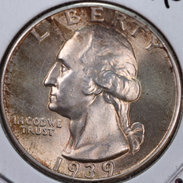 1939 Washington Silver Quarter, Mint State Uncirculated Coin, Store #QR0225