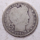 1894 Barber Silver Quarter, Good Circulated Coin, Store